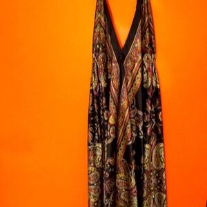 Elegant Paisley Silky Maxi Dress Asymmetrical Hem One Size Fits Most Sm-Med-Lg